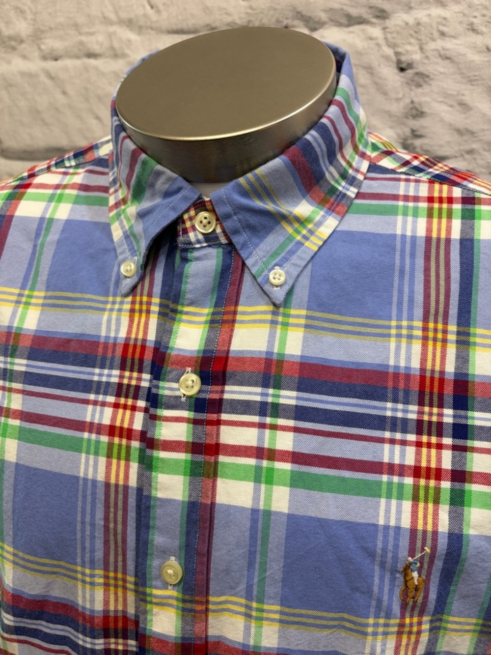 Ralph Lauren Colorful Multicolor Plaid Button-Down Shirt Blue Green Yellow Red